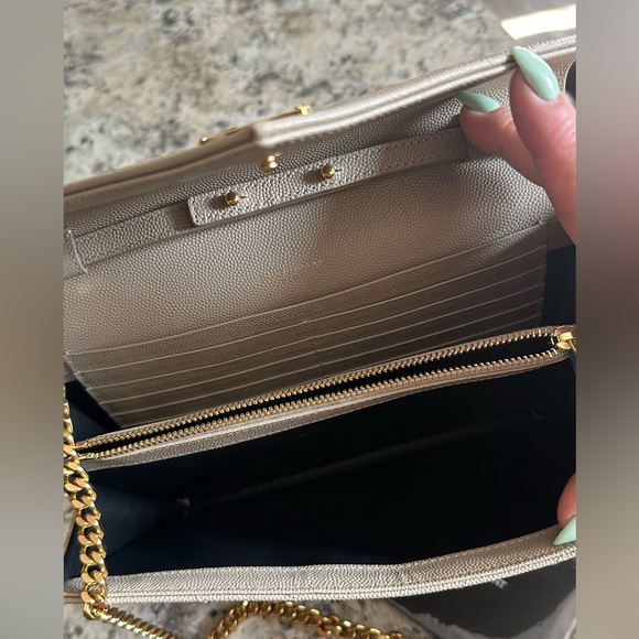 YSL Monogram Large Chain Wallet Classis Cassandre in Grain De Poudre Dark Beige - Picture 8 of 12
